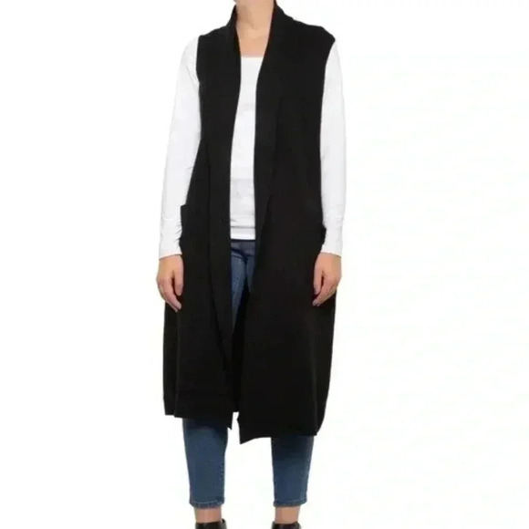 Nicole Miller‎ Long Knit Open Front Sleeveless Cardigan Vest Sz M - Picture 1 of 12